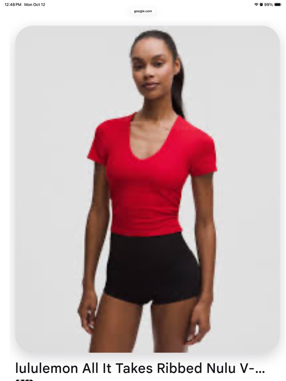 lululemon athletica Oxford Red Ribbed V-Neck Short Sleeve Top